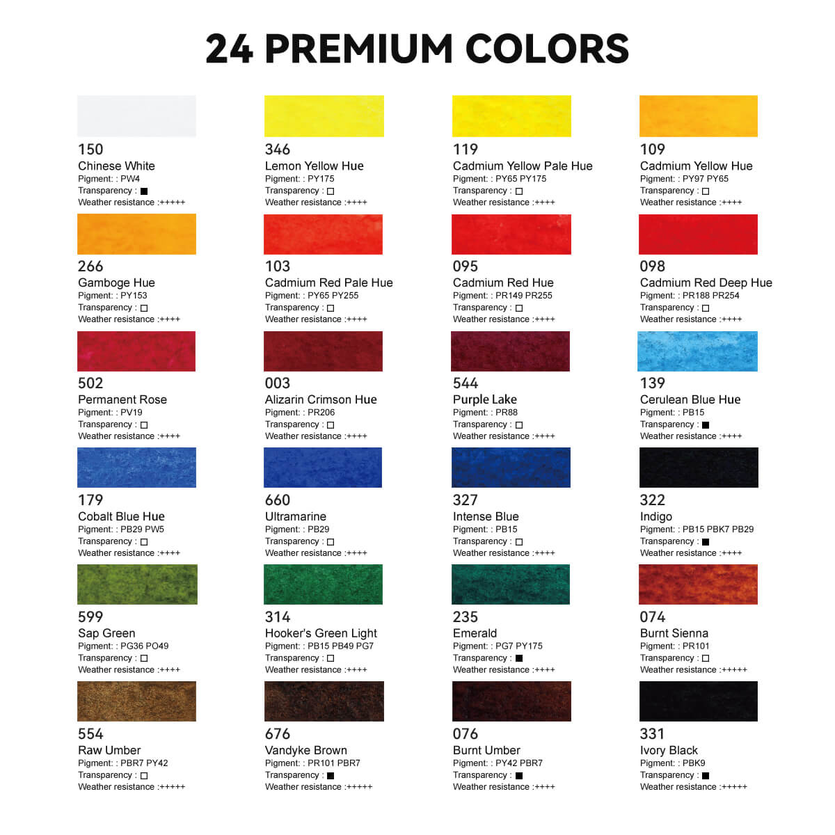 Paul Rubens QIAOMEI Ensemble de peinture aquarelle 24 couleurs vives tubes de 12 ml