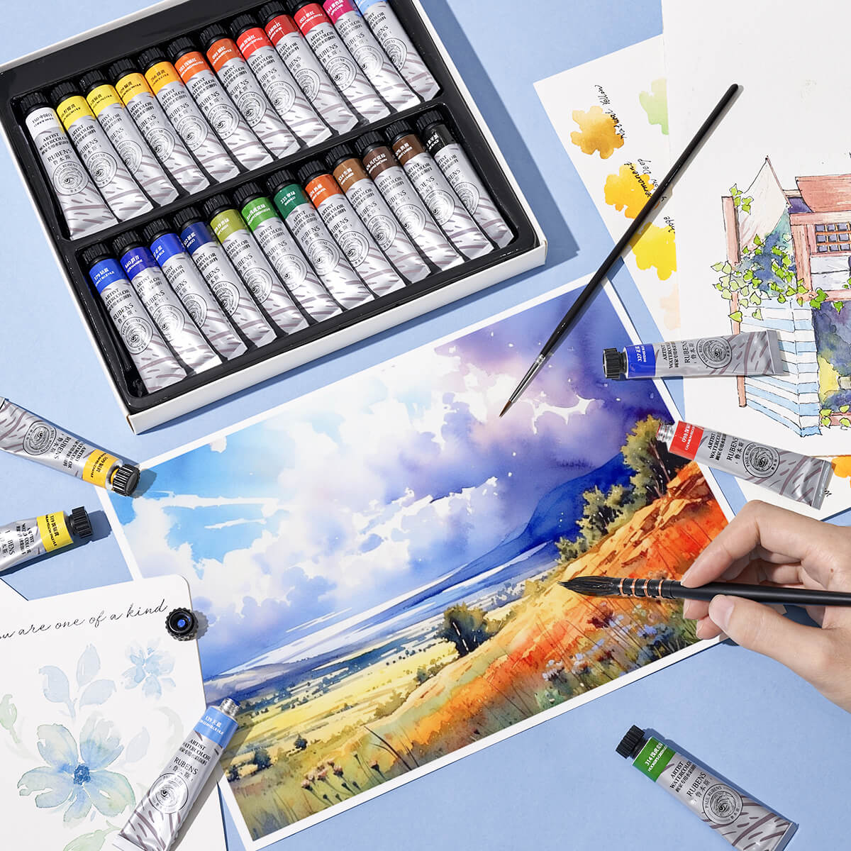 Paul Rubens QIAOMEI Ensemble de peinture aquarelle 24 couleurs vives tubes de 12 ml