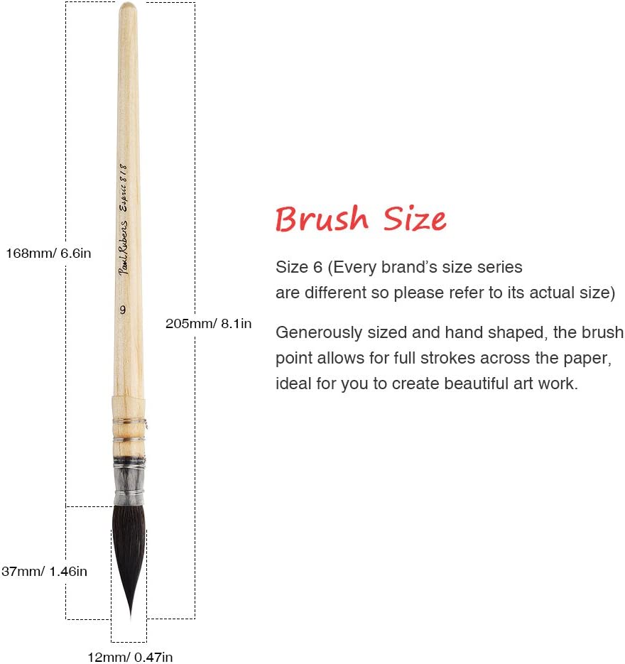 Paul Rubens Professional Watercolor Paint Brush, Size 6 Wash/Mop Round Squirrel Hair Paint Brush