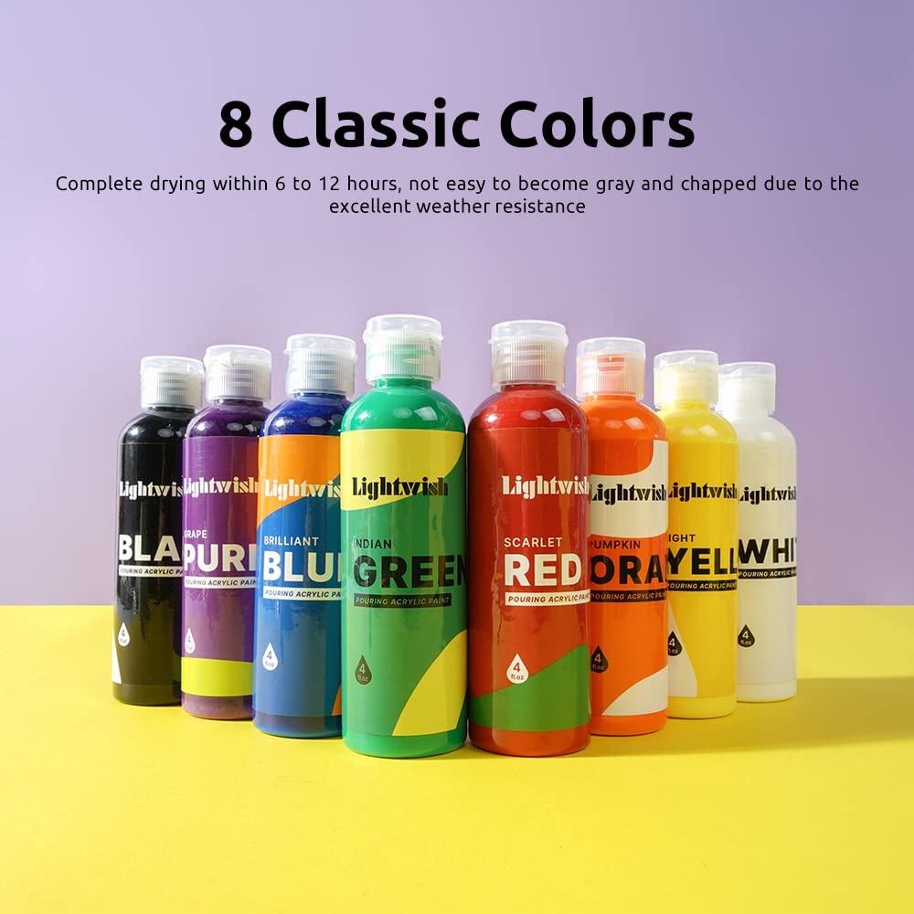 Lightwish 8 Classic Colors Pouring Acrylic Paint Set