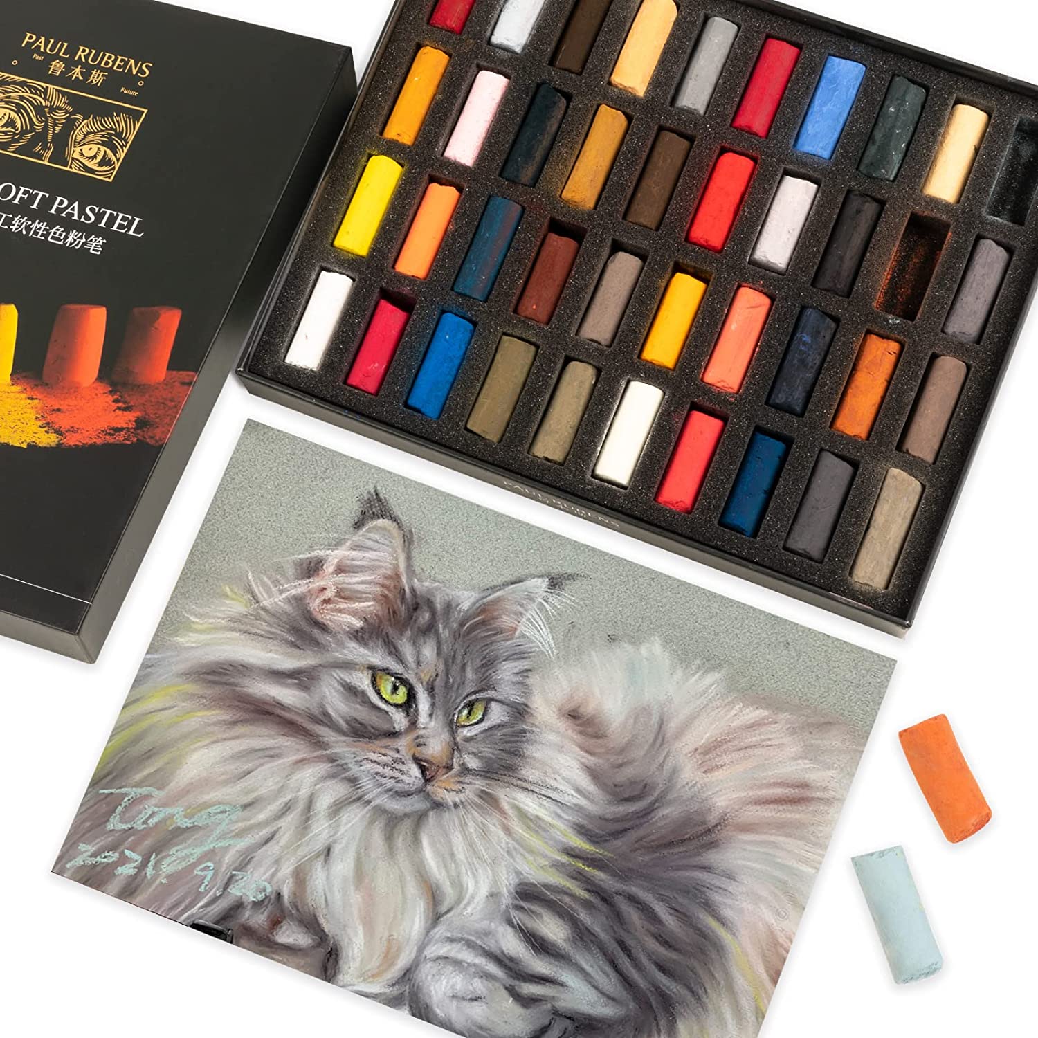 Paul Rubens Pastels doux professionnels, 40 pastels à craie aux couleurs vives faits à la main 