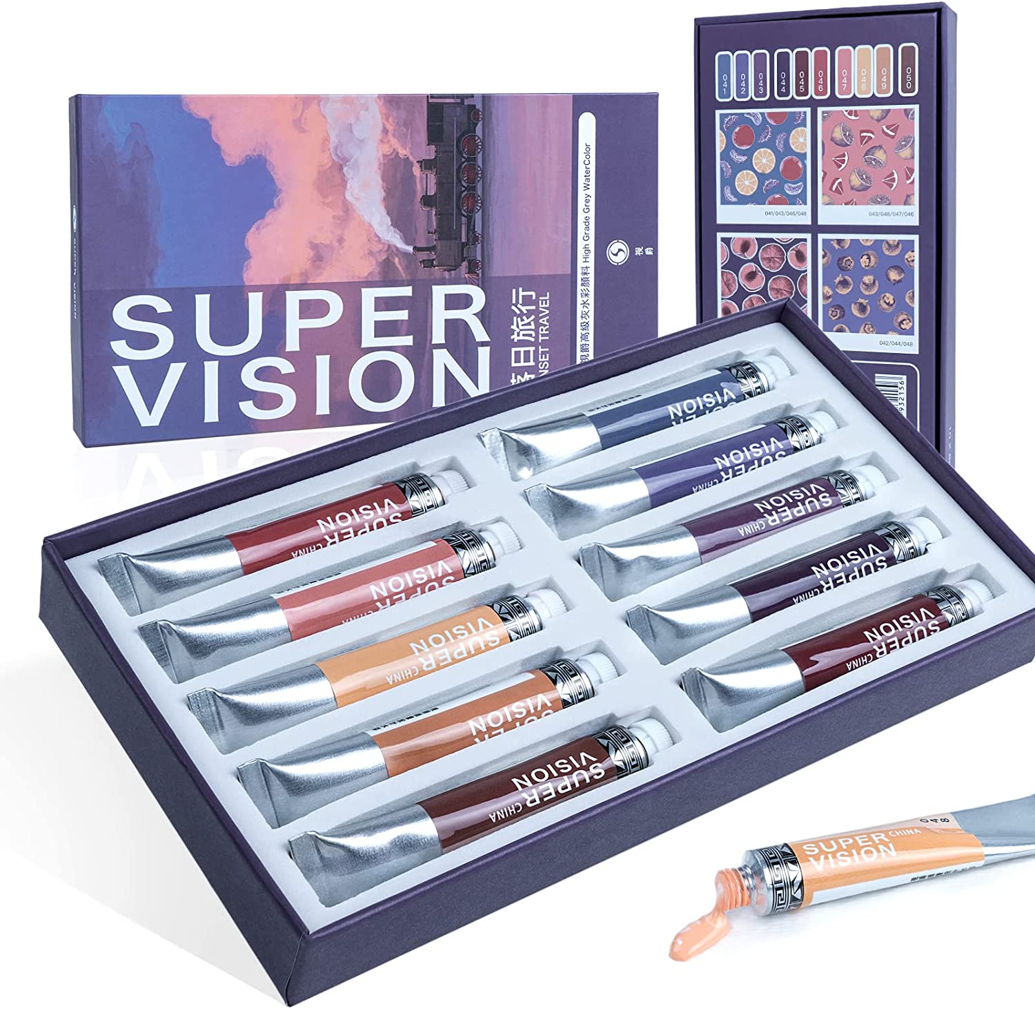 Peinture en tube aquarelle SUPER VISION 10 couleurs grises de haute qualité 