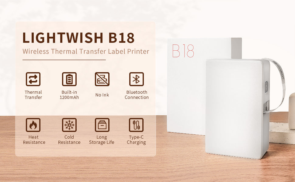 LIGHTWISH B18 Kabelloser Thermotransfer-Etikettendrucker