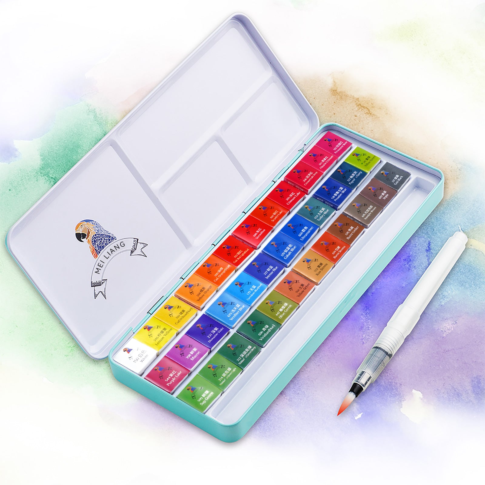 MeiLiang Aquarellfarben-Set, 36 lebendige Farben in Taschenbox mit Metallring und Aquarellpinsel